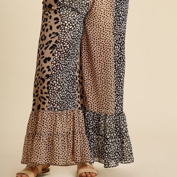 Umgee Plus Mixed Animal Print Mocha Pants NWT - Picture 11 of 11